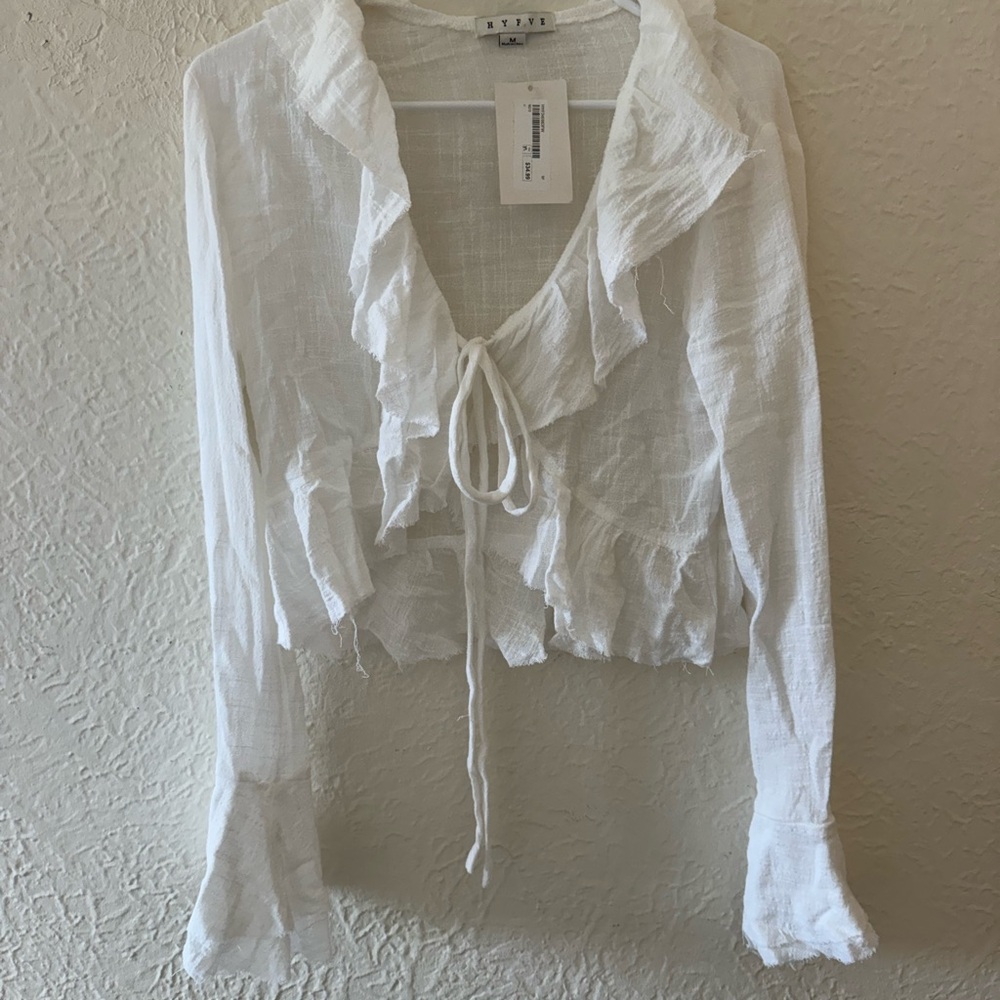 HYFVE Elegant White Ruffle Tie Blouse